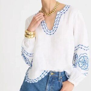 J.crew linen bungalow embroidered blouse